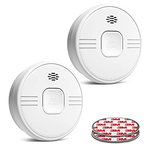Smoke Detector With Photoelectric Sensor, Fire Alarms Smoke Detector 10 Year Battery Operated With Led Indicator & Silence Button, Smoke Alarm For Home And Kitchen Gw208B, 2Packs #TOP2