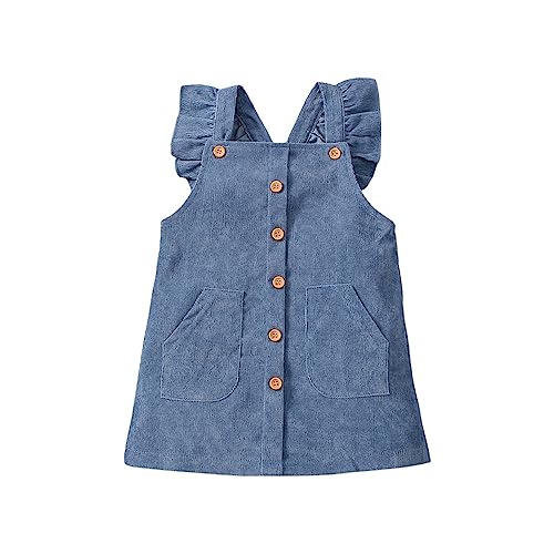 Toddler Girls Solid Color Corduroy Fly Sleeved Halter Dress for 0 to 3 Years 2t