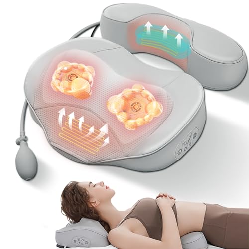 Back Neck Massager with Heat, Shiatsu Massage Pillow with Deep Tissue Kneading Nodes and Airbag, 2 in 1 Electric Shoulder Waist Muscle Massager for Pain Relief, Gift for Her and Him