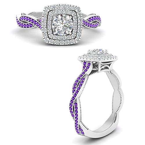 Image of Choose Your Gemstone Double Halo Twisted Shank Engagement Ring 925 Sterling Silver Round Shape Double Halo Engagement Ring Lightweight Office Wear Everyday Gift Jewelry US Size 4 to 12