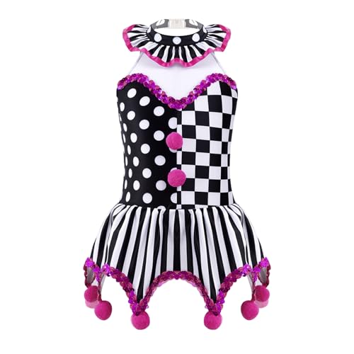 Yihuimin Disfarce de arlequim para menina ou menino, cosplay, palhaço de circo, Halloween, carnaval, festa temática, evento, 316 anos, preto e rosa, 158-164