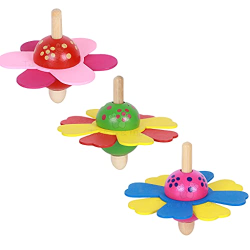 Image of Trinkets & More Spinning Tops for Kids Toddlers 3+ (Flower Theme Pack of 3)