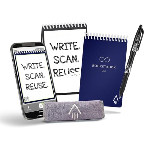 Rocketbook Smart Reusable Notebook, Mini Spiral Notebook, Midnight Blue, (3.5″ x 5.5″)