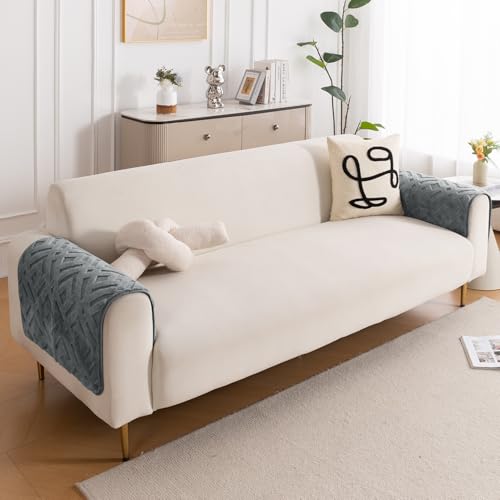 Image of HOKIPO 'Velvet Maze' Premium Anti-Slip Sofa Armrest Covers| 1 Pair - Dark Grey (AR-6278-DGRY-L*2)