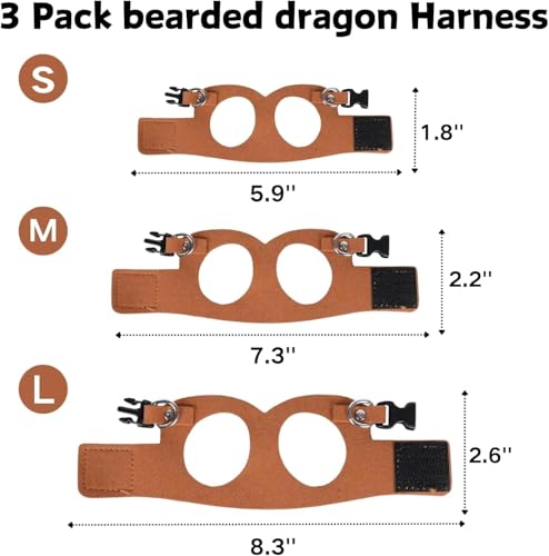 Image of 3PC Bearded Dragon Harness Leash Set Adjustable Soft Suede Leather Vest Harness with Traction Rope Outdoor Walking Escape-Proof for Reptile Lizard Squirrel Ferret (Brown)