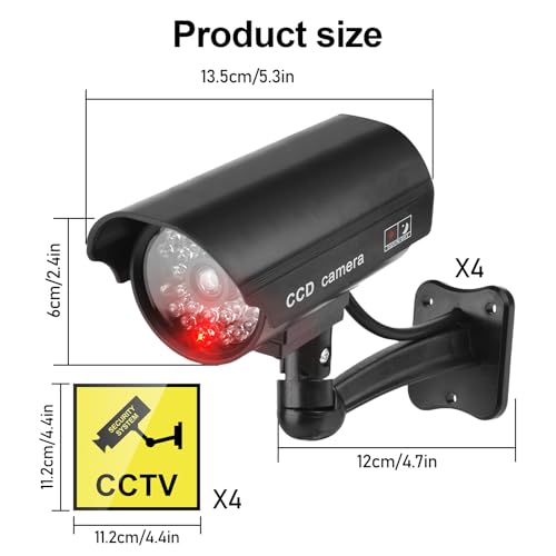 Gaouto 4 Pezzi Telecamera Finta, Telecamera Finta Cctv, Telecamera Di Sorveglianza Finta Con Led Lampeggiante, Telecamera Di Sicurezza Finta, Telecamera Finta Esterna, Telecamera Finta Per Casa - 2