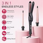 3 en 1 Set en fer de curling avec lisseur de cheveux plat en fer 14 Temps & LCD Affichage pour cheveux longs courts, double tension pour le voyage, pour les vagues naturelles, les courbures spirales