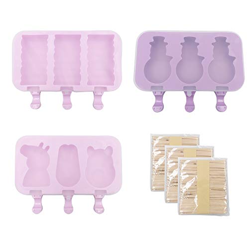 WKNGM Large Silicone Popsicle Molds Set - 3 Molds With Lids, 100 Sticks & Bags, Pink - View #5