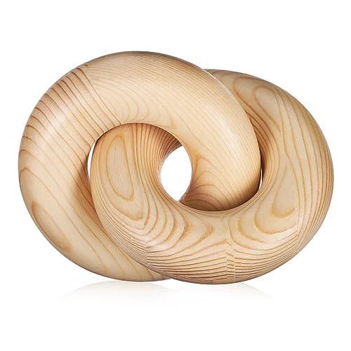 PERSELOSO Wooden Knot Ornament Chain Link Decor for Home Shelf Coffee Table Rustic Farmhouse Wall Hanging Pine Wood Color