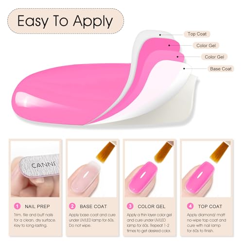 Image of CANNI 9ml Hot Pink Gel Nail Polish, High Gloss UV LED Soak Off Gel