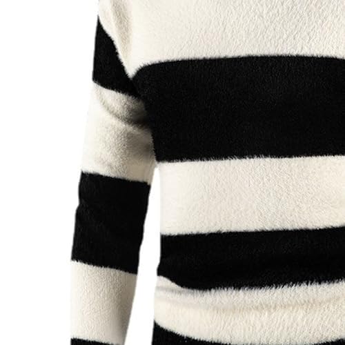 Maiyifu-GJ Men's Striped Long Sleeve Mock Neck Pullover Sweater Crewneck Color Block Casual Cable Knit Sweaters3