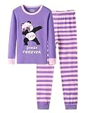 UNICABBIT21 Pajamas for Girls Cute Purple Pandas and Stripe Sleepwear Little & Big Kids Loungewear P