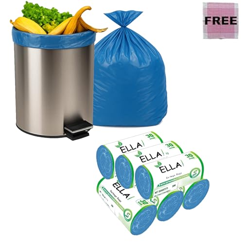 Image of ELLA Garbage Bags 17 x 19 Inches Blue Color 6 Rolls 180 Bags Small Size Trash Bags for Daily Wet Dry Waste Use in Kitchen Bathroom Office and Cleaning With Check Duster Cloth Free