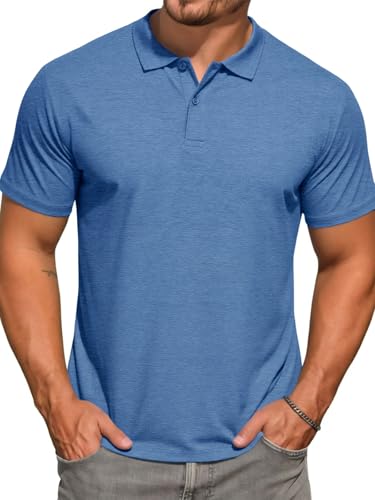 Runcati Herren Poloshirt Kurzarm Sommer T-Shirts Männer Einfarbig Regular Fit Polohemd Knopfleiste Golf Sport Shirt Basic Casual Poloshirts Blau L