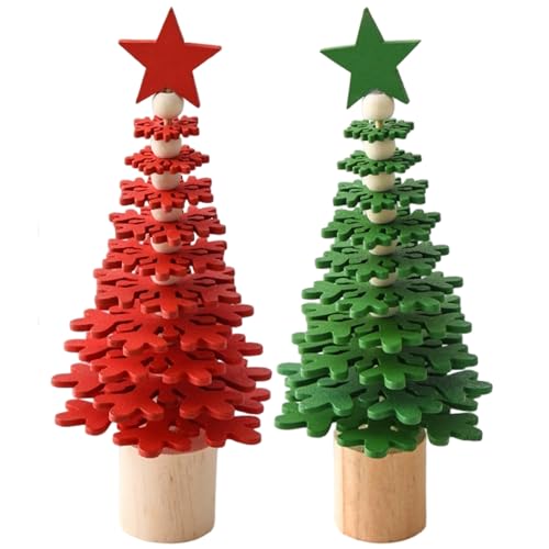 Albero di Natale in legno 2 pezzi 3, 2x7, 3 pollici Mini albero di Natale per la casa Mensola del caminetto Tavolo davanzale Decorazioni per le feste
