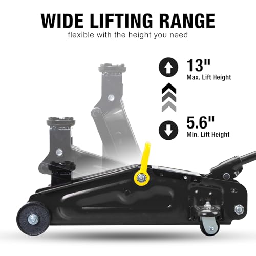 Image of Big RED 1.5 Ton Hydraulic Trolly Service /Floor Jack with Blow Mold Carrying Storage Case, Portable Car Floor Jack with Lifting Range 5.6 Inch -13 Inch, Black
