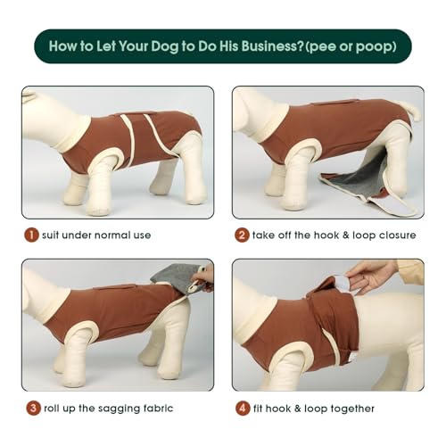 Image of Kuoser Dog Recovery Suit, Soft & Breathable Fabric, Anti Licking, Cone Alternative, Brown XS