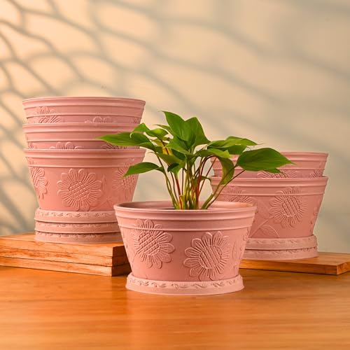 Image of Eha Earth Friendly Nile Planter 9.5 inch Planters for Home Decor| Bamboo Based Plant Pot | Pack of 6 | UV Protected Pot for Plant | Flower Pot for Living Room, for Outdoor and Indoor | Innocent