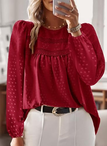 Image of Falechay Womens Tops Flowy Boho Dressy Casual Lace Cute Long Sleeve Shirts