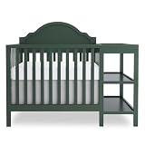 Dream On Me Aria Haven Mini Combo Crib with Attached Storage, Space-Saving Mini Crib, Durable Solid Wood Construction, Adjustable Mattress Support, Forest Green