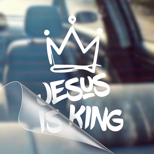 Jesus is King - Christian Jesus Cross Car Vinyl Decal Bumper Sticker for Car, Wall, Window, Vehicle, Weather Resistant, Viral