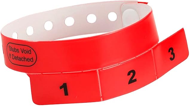 500 WristCo Neon Red 3 Tab Vinyl Cash Tag Wristbands - Wristbands for Events