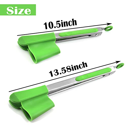 Bayrouth Food Holder 2 In 1 Spatula And Tongs Multifunctional Non-Stick Silicone Spatula Kitchen 2 Sizes Food Grade Heat Resistant Stainless Steel Frame, Food Grade Silicone & Dishwasher Safe-Green #TOP1