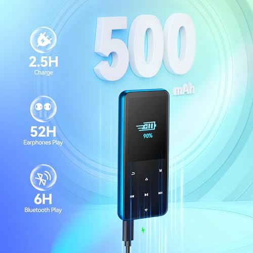 Image of AGPTEK 64GB MP3 Player with Bluetooth, M3 2.4'' Player with Speaker(Blue) | with FM Radio, Touch Buttons, Supports Up to 128GB