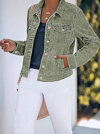 HipGlamp Women's Jean Jacket Classic Basic Button Down Long Sleeves Casual with Pockets - Image 2