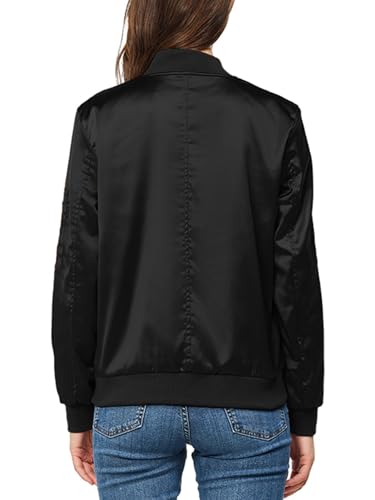 Satin Bomber Jacket Women Casual Fall Varsity Jackets Zip Up Outerwear Windbreaker with Pockets2