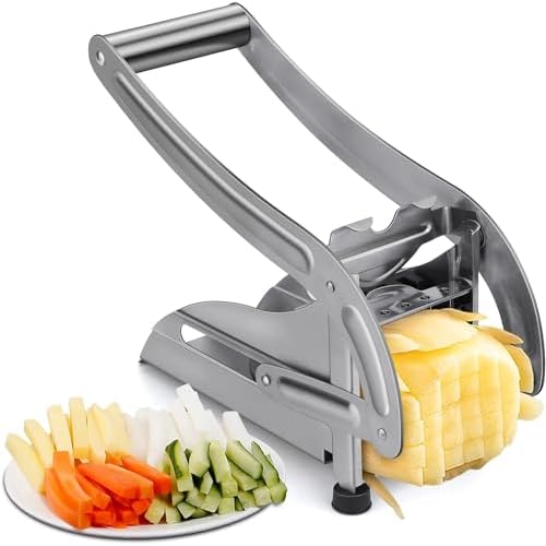 Aardappelsnijder, aardappelsnijder, aardappelsnijder met twee messen van roestvrij staal, perfect voor het snijden van aardappelen, komkommers en andere groenten en fruit