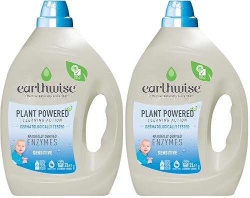 Earthwise Sensitive Laundry Washing Detergent Liquid 2L, 40 Washloads, Suitable for Front & Top Loader, Dermatologically Tested, Plant Powered Cleaning Action with Naturally Derived Enzymes