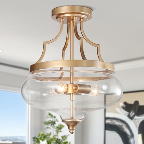 KSANA Ceiling Light, Gold Semi Flush Mount Ceiling Lights, Modern 3 Light Close to Ceiling Light Fixtures for Dining Room, Kitchen, Hallway, Entryway
