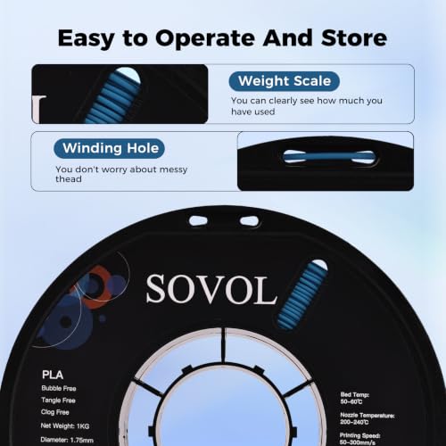 Image of Sovol 3D Printer Matte PLA Filament 1.75mm 1KG (2.2lbs), Ashen Blue