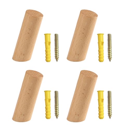 HDGSAFD 4 ganchos de madera biselados, ganchos para puertas, percheros de pared, ganchos cilíndricos individuales, adecuados para cocinas y baños