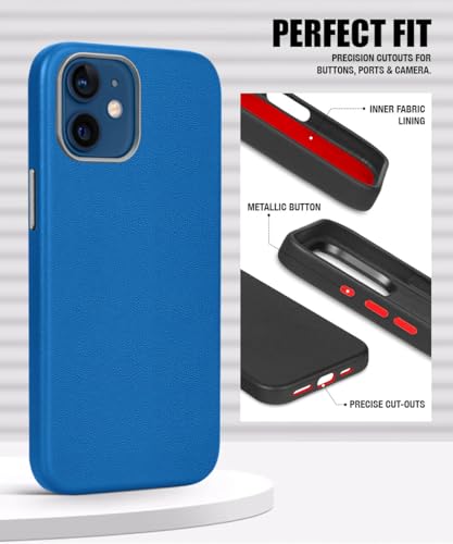Image of WOW IMAGINE Back Cover for iPhone 12 | Shockproof Tough Leather Texture Hard Mobile Case | Ultra Slim Non-Slip Grip | Inner Velvet Fabric | Metal Camera Ring - Blue