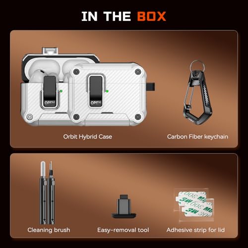 Image of Inesore for AirPods Pro 3 Case with Secure Lock (White) | Phone Stand Design,Compatible with MagSafe,Automatic Snap Switch Secure Cover Carbon Fiber Texture with Cleaner Kit