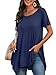 BELAROI Womens Basic Solid Loose Fit Short Sleeve Tunic T Shirt (L, Navy Blue)