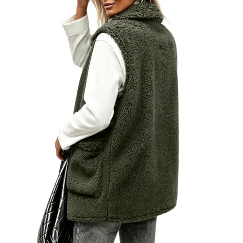 Womens Sherpa Fleece Vest Collared Button Front Pockets Casual Fall Layer - image 6
