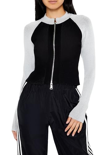 Forever 21 Women's Two-Tone Raglan Zip-up Sweater