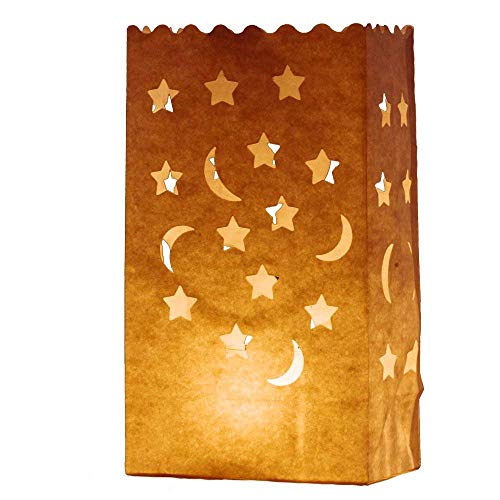 Iable 30 X Paper Tea Light Candle Lantern Bags Wedding Party Garden BBQ Xmas Decor(Moon-Star)