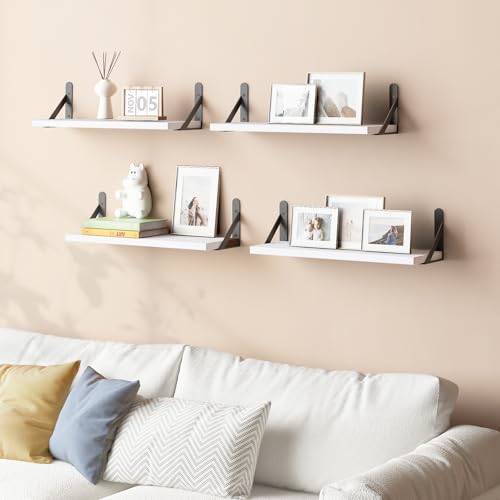 Image of YGEOMER 16.5 Inch Floating Shelves for Wall, Farmhouse Wall Shelves for Bedroom, Bathroom Storage, Living Room and Kitchen Decor (Set of 6 White)