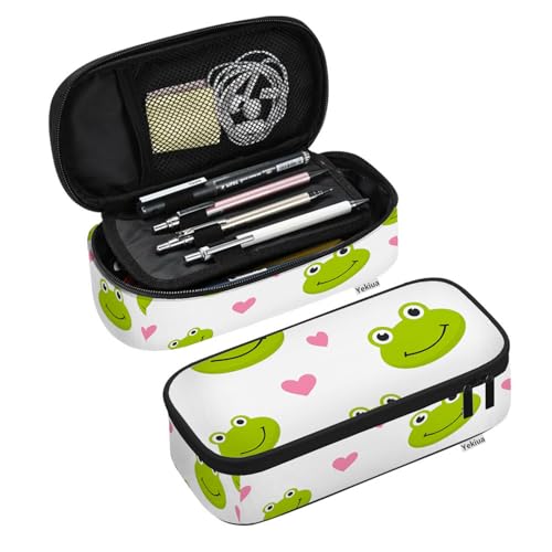 Image of Yekiua Frogs Pen Bag Cute Frog Head Hearts Large Pencil Case Big Capacity Pencil Pouch Pencil Holder