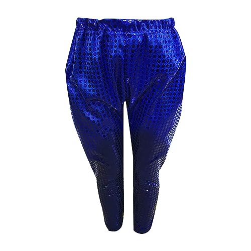 Kids Girls Boys Harem Pants Solid Glitter Sequins Hip Hop Dance Pants Elastic Waist Loose Trousers (Blue, 18-24 Months)