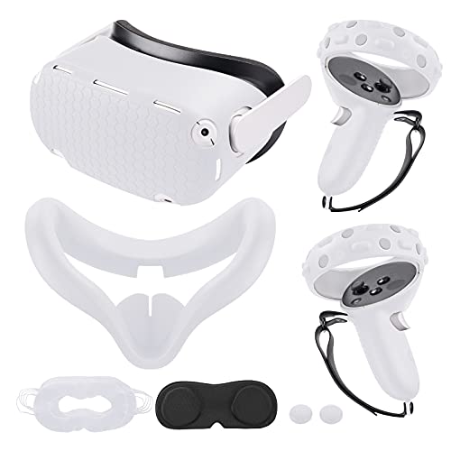 for Oculus Quest 2 Accessories, Quest 2 VR Silicone face Cover, VR Shell Cover,Quest 2 Touch Controller Grip Cover,Protective Lens Cover,Disposable Eye Cover.