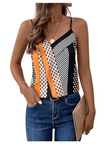 SOLY HUX Women's Vertical Striped Cami Top V Neck Spaghetti