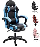 Ergonomic Gaming Chair, Office Chair Swivel Desk Chairs With Padded Armrest & Lumbar Cushion, 3D Armrests, High-Density Adjustable Height Recliner Computer Chair with footrest For Boys(Blue)