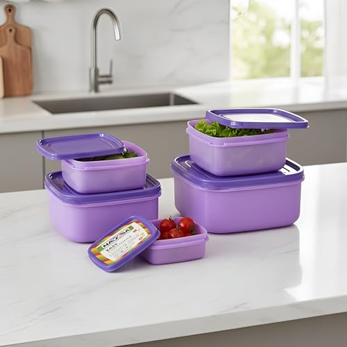 Image of Nayasa Easy Funk Containers (11-15) (250ml + 650ml + 1 + 1.5 + 2.2 L) BPA Free Food Grade Airtight Kitchen Storage Stackable Containers, Purple