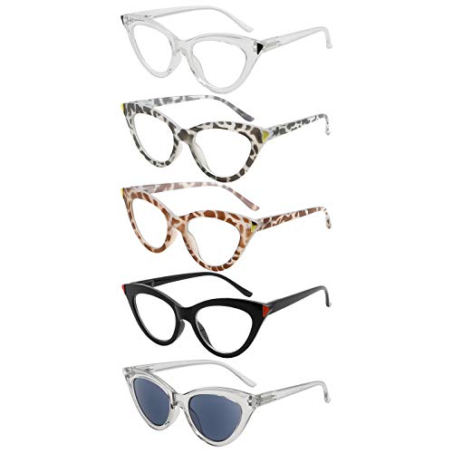Eyekepper 5 Pack Reading Glasses for Women Cat-eye Style Ladies Readers +2.00, 5pcs-mix