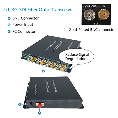 Image of 4CH 3G-SDI Fiber Converter 1080P Broadcast Level SDI Video Optical Transceiver Loop Output 4ch 3G SDI Fiber Extender with RS485 SDI Over Single-Mode FC 20km